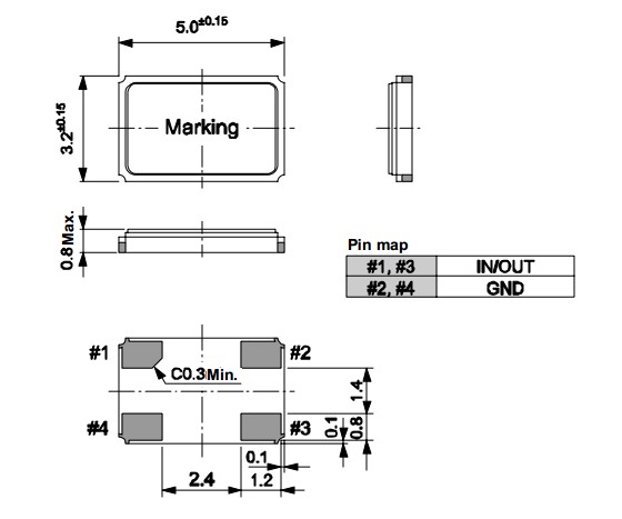 TSX-5032貼片晶振尺寸圖,愛普生晶體諧振器